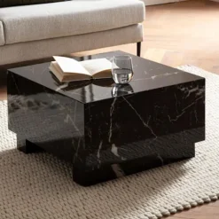 Rootz Elegant Sofabord - Kubebord - Marmorlook - Opbevaringsområde - Alsidig brug - 60 cm x 60 cm x 35 cm
