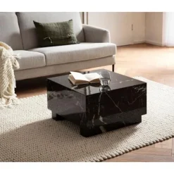 Rootz Elegant Sofabord - Kubebord - Marmorlook - Opbevaringsområde - Alsidig brug - 60 cm x 60 cm x 35 cm