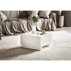 Rootz Elegant Sofabord - Kubebord - Højglans finish - Hvid - Fjernbetjeningsopbevaring - Alsidigt design - 60 cm x 60 cm x 35 cm