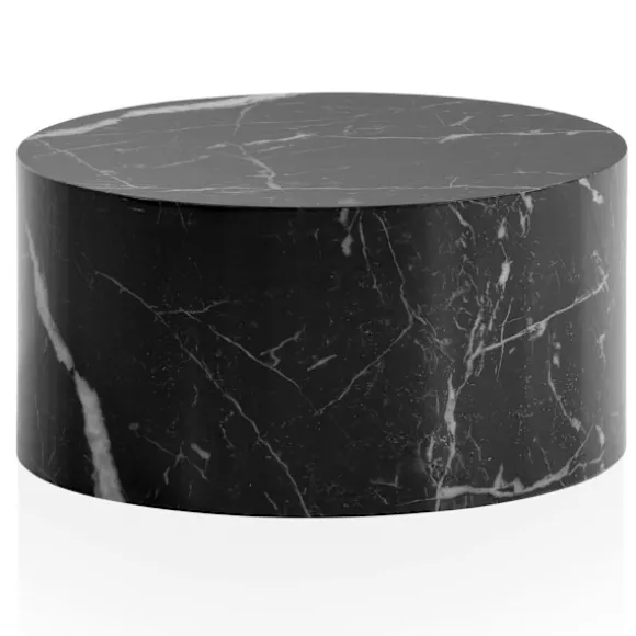 Rootz Elegant sofabord - Rundt bord - Marmorlook - Sort - Fjernbetjeningshylde - Alsidigt design - Ridsebeskyttelse - 60 cm x 60 cm x 30 cm