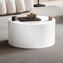 Rootz Elegant Sofabord - Rundt bord - Højglans finish - Hvid - Fjernbetjeningshylde - Brug til flere rum - Gulvbeskyttelse - 60 cm x 60 cm x 30 cm