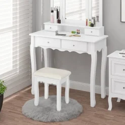 Rootz Elegant White Makeup Taburet - Forfængelighedssæde - Omklædningsstol - Komfortabelt fløjlsbetræk - Alsidig brug - Holdbar konstruktion - 38cm x | Fyndiq