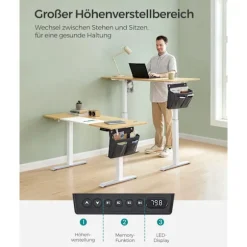 Rootz Elektrisk stående skrivebord - Justerbart skrivebord - Sit Stand Skrivebord - Spånplade stålramme - 60 cm x 140 cm x (72-120) cm - Pastel Gul-Ba | Fyndiq