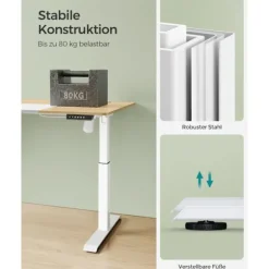 Rootz Elektrisk stående skrivebord - Justerbart skrivebord - Sit Stand Skrivebord - Spånplade stålramme - 60 cm x 140 cm x (72-120) cm - Pastel Gul-Ba | Fyndiq