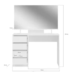 Rootz Emma Dressing Table Desk - Hvid påklædningsbord - Kosmetisk bord - Opbevaringsplads - 110 cm x 75 cm x 48 cm
