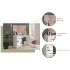 Rootz Emma Dressing Table Desk - Hvid påklædningsbord - Kosmetisk bord - Opbevaringsplads - 110 cm x 75 cm x 48 cm