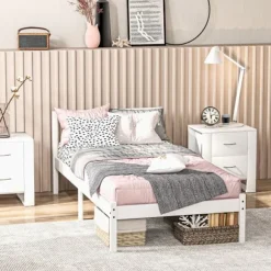 Rootz Enkeltsengsramme - Pine Wood Seng - Naturligt træramme - Opbevaringsrum - 208 cm x 96 cm x 70 cm - Hvid ramme - Madras medfølger ikke