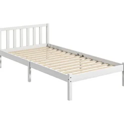 Rootz Enkeltsengsramme - Pine Wood Seng - Naturligt træramme - Opbevaringsrum - 208 cm x 96 cm x 70 cm - Hvid ramme - Madras medfølger ikke