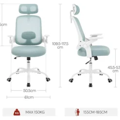 Rootz Ergonomic Office Chair - Lumbar Support - Justerbar skrivebordsformand - Åndbar net - 63,5 x 109,5-117,5 x 50 cm