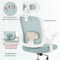 Rootz Ergonomic Office Chair - Lumbar Support - Justerbar skrivebordsformand - Åndbar net - 63,5 x 109,5-117,5 x 50 cm