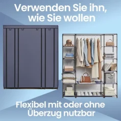 Rootz Fabric Garderobe - Stofskabet - Fleece Coated Storage - Rumbesparende løsning - 45x150x175cm - Blå