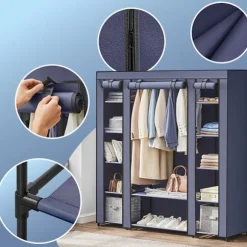 Rootz Fabric Garderobe - Stofskabet - Fleece Coated Storage - Rumbesparende løsning - 45x150x175cm - Blå