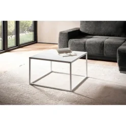 Rootz firkantet sofabord i industriel stil - Moderne midterbord - Metalstel - Opbevaringstop - 60 cm x 60 cm x 40 cm - Hvid
