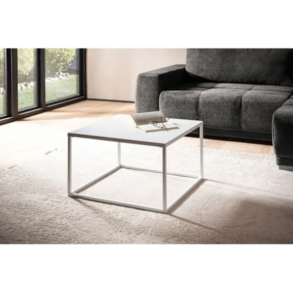 Rootz firkantet sofabord i industriel stil - Moderne midterbord - Metalstel - Opbevaringstop - 60 cm x 60 cm x 40 cm - Hvid