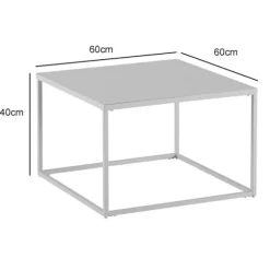 Rootz firkantet sofabord i industriel stil - Moderne midterbord - Metalstel - Opbevaringstop - 60 cm x 60 cm x 40 cm - Hvid