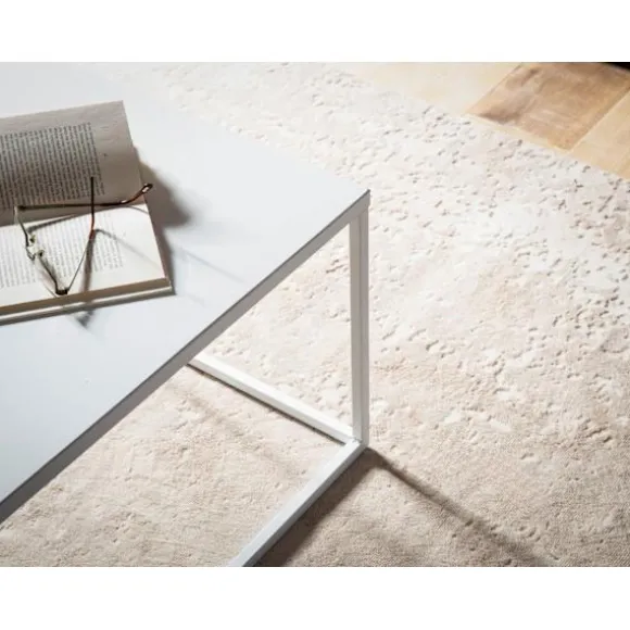 Rootz firkantet sofabord i industriel stil - Moderne midterbord - Metalstel - Opbevaringstop - 60 cm x 60 cm x 40 cm - Hvid