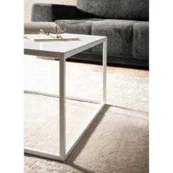Rootz firkantet sofabord i industriel stil - Moderne midterbord - Metalstel - Opbevaringstop - 60 cm x 60 cm x 40 cm - Hvid