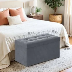 Rootz fløjlsopbevaring sæde - sammenfoldelig siddebryst - osmannisk bænk - 89L kapacitet - 38 x 76 x 38 cm