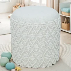 Rootz Fluffy uldskammel - Moderne osmannisk - Hvid puf - Struktureret overflade - 45 cm x 40 cm - Aftageligt sæde - 120 kg Max elasticitet
