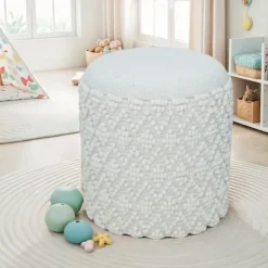 Rootz Fluffy uldskammel - Moderne osmannisk - Hvid puf - Struktureret overflade - 45 cm x 40 cm - Aftageligt sæde - 120 kg Max elasticitet