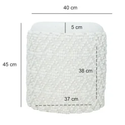 Rootz Fluffy uldskammel - Moderne osmannisk - Hvid puf - Struktureret overflade - 45 cm x 40 cm - Aftageligt sæde - 120 kg Max elasticitet