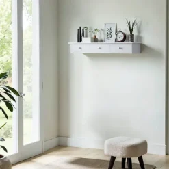 Rootz flydende væghylde - vægmonteret hylde - hvid displayhylde med skuffer - stærk opbevaringsløsning - 80 cm x 15 cm x 10 cm