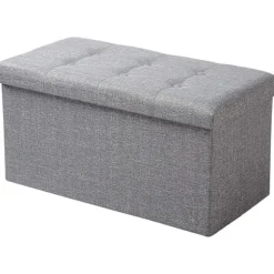 Rootz foldbar opbevaringsskammel med låg - linned Ottoman - Stor kapacitet - Pladsbesparende - Komfortabelt sæde - 76 cm x 38 cm x 37,5 cm
