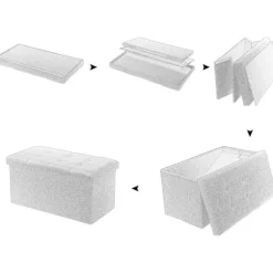 Rootz foldbar opbevaringsskammel med låg - linned Ottoman - Stor kapacitet - Pladsbesparende - Komfortabelt sæde - 76 cm x 38 cm x 37,5 cm