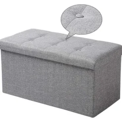 Rootz foldbar opbevaringsskammel med låg - linned Ottoman - Stor kapacitet - Pladsbesparende - Komfortabelt sæde - 76 cm x 38 cm x 37,5 cm