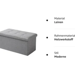 Rootz foldbar opbevaringsskammel med låg - linned Ottoman - Stor kapacitet - Pladsbesparende - Komfortabelt sæde - 76 cm x 38 cm x 37,5 cm