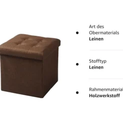 Rootz foldbar opbevaringsskammel - osmannisk bænk - Kompakt skammel - MDF E1-struktur - Åndbar linned - 37,5 cm x 38 cm x 37,5 cm