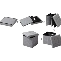 Rootz foldbar opbevaringsskammel - osmannisk bænk - Kompakt skammel - MDF E1-struktur - Åndbar linned - 37,5 cm x 38 cm x 37,5 cm
