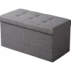 Rootz foldbar opbevaringsboks Ottoman - Linnedskammel - Fodskammel - Stor kapacitet - 76 cm x 38 cm x 37,5 cm - Mørkegrå Lysegrå Cremehvid
