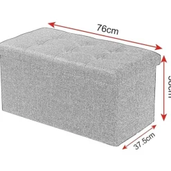 Rootz foldbar opbevaringsboks Ottoman - Linnedskammel - Fodskammel - Stor kapacitet - 76 cm x 38 cm x 37,5 cm - Mørkegrå Lysegrå Cremehvid