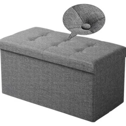 Rootz foldbar opbevaringsboks Ottoman - Linnedskammel - Fodskammel - Stor kapacitet - 76 cm x 38 cm x 37,5 cm - Mørkegrå Lysegrå Cremehvid