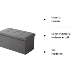 Rootz foldbar opbevaringsboks Ottoman - Linnedskammel - Fodskammel - Stor kapacitet - 76 cm x 38 cm x 37,5 cm - Mørkegrå Lysegrå Cremehvid