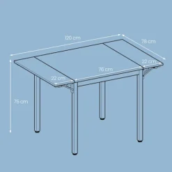Rootz Foldbart spisebord - Køkkenbord - Rumbesparende bord - Ideel til små værelser - 78 cm x 120 cm x 76,2 cm