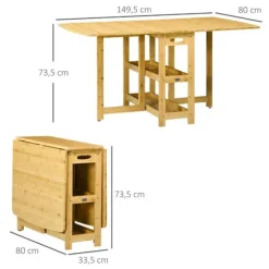 Rootz Foldebord - Spisebord - To foldbare sider - To hylder - Justerbare fødder - Bambus - 149,5 x 80 x 73,5 cm