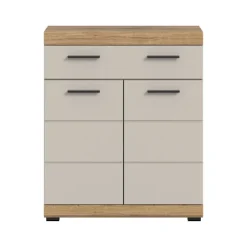 Rootz Freestanding Cabinet - Storage Unit - Organizer - Ample Storage - 74x88x31cm - Evoak Oak & Cashmere Imitation MDF Front
