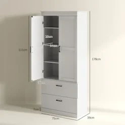 Rootz Fritstående køkkenskab - Pantry Storage - Stue Cabinet - Justerbare hylder - 75W x 39d x 178H cm