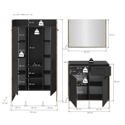 Rootz Garderobe Set - Closet Ensemble - Opbevaringskombination - Holdbar sort - 215 cm x 189 cm x 37 cm