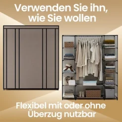 Rootz Garderobe stofskabet - Opbevaringsenhed - Tøjarrangør - holdbar fleece -belægning - 45x150x175cm
