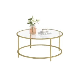 Rootz Glass Sofabord - Retro Accent Bord - Stue Møbler - Golden ramme, jern/glas - 84 cm x 84 cm x 45,5 cm