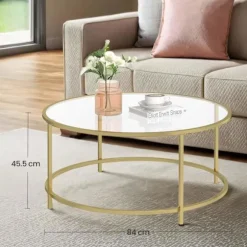 Rootz Glass Sofabord - Retro Accent Bord - Stue Møbler - Golden ramme, jern/glas - 84 cm x 84 cm x 45,5 cm