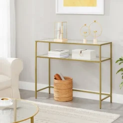 Rootz Gold konsolbord - metalglas entrébord - sofabord - 20 kg Max belastningskapacitet - 100 cm x 35 cm x 80 cm