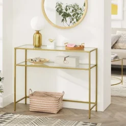 Rootz Gold konsolbord - metalglas entrébord - sofabord - 20 kg Max belastningskapacitet - 100 cm x 35 cm x 80 cm