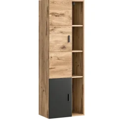 Rootz Grado Midi Cabinet - Badeværelse forfængelighed - Træmateriale - Nox Oak/Gray Matt - Systemmøbler - Tidløs design - 48 cm x 144 cm x 35 cm