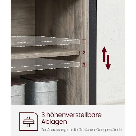 Rootz Greige sort skænk - Spånplade stålskab - Opbevaringsenhed - Justerbare hylder - 33cm x 100cm x 80cm