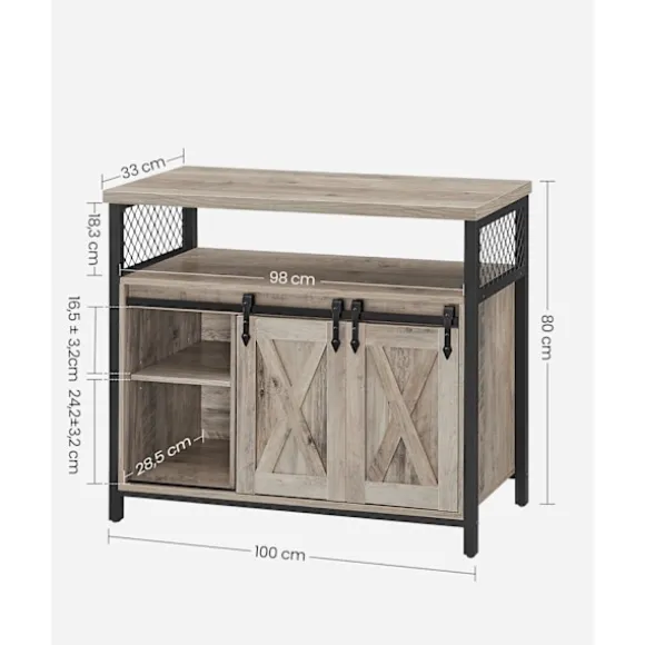 Rootz Greige sort skænk - Spånplade stålskab - Opbevaringsenhed - Justerbare hylder - 33cm x 100cm x 80cm