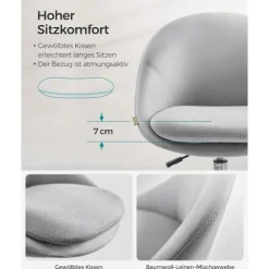 Rootz Grey drejestol - Ergonomisk stol - Rullestol - Stålstel - Bomuld-hør-blanding - Bærbar - 60 cm x 60 cm x 80-90 cm